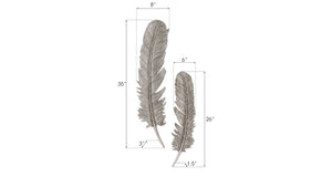 Phillips Collection Feathers Wall Art - Modern Organic Silver Sculptures for Elegant Home Decor and Contemporary Style Large, Silver Leaf, Set of 2 PH96270
