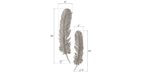 Phillips Collection Feathers Wall Art - Modern Organic Silver Sculptures for Elegant Home Decor and Contemporary Style Large, Silver Leaf, Set of 2 PH96270