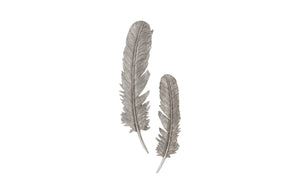 Phillips Collection Feathers Wall Art - Modern Organic Silver Sculptures for Elegant Home Decor and Contemporary Style Large, Silver Leaf, Set of 2 PH96270
