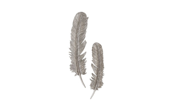 Phillips Collection Feathers Wall Art - Modern Organic Silver Sculptures for Elegant Home Decor and Contemporary Style Large, Silver Leaf, Set of 2 PH96270