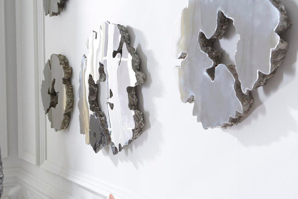 Phillips Collection Lava Stone Finish Resin Wall Sculpture with Mirror Polished Stainless Steel Border PH97071