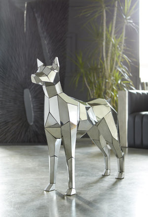 Phillips Collection Crazy Cut Dog Faceted Stainless Steel Floor Sculpture Modern Art Statement Piece PH97073