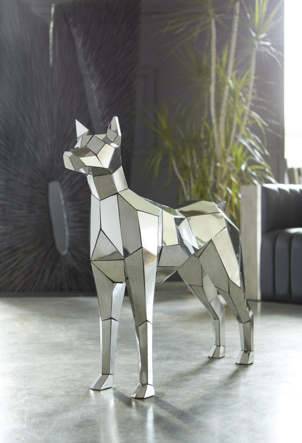 Phillips Collection Crazy Cut Dog Faceted Stainless Steel Floor Sculpture Modern Art Statement Piece PH97073