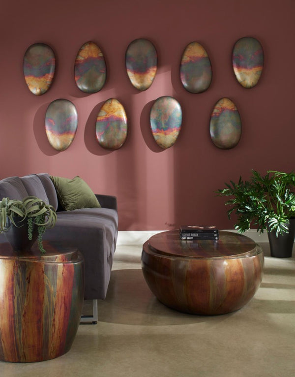 Phillips Collection Sweep Acid Washed Copper Leaf Artisan Resin Side Table for Eclectic Mixed Metal Interiors PH97644