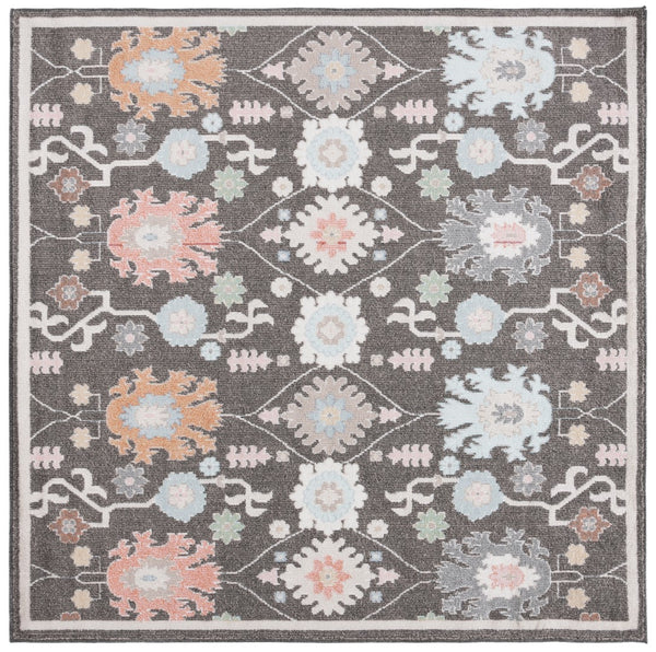 Safavieh Phoenix 560 Power Loomed Transitonal Rug Dark Grey / Ivory Blue 6'-7" x 6'-7" Round