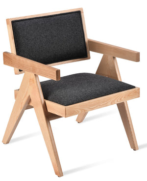 Soho Concept Pierre J. Soft Arm Lounge Chair - Solid Ash Wood Frame, Walnut Finish, Plush Dark Grey Wool Upholstery Dark Grey,Ash,Natural  Soho-concept-dining-chair-13272