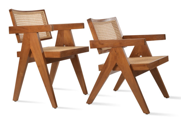 Soho Concept Pierre J. Elegant Teak Wood Dining Armchair With Natural Woven Cane Seat, No Assembly Required! Natural  Soho-concept-dining-chair-12334