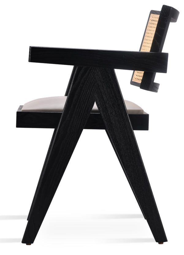 Soho Concept Pierre J. Arm Soft Seat & Natural Cane Chair – Solid Ash Frame, Plush Upholstery, 10-year Warranty Light Grey,Ash,Black  Soho-concept-dining-chair-12333