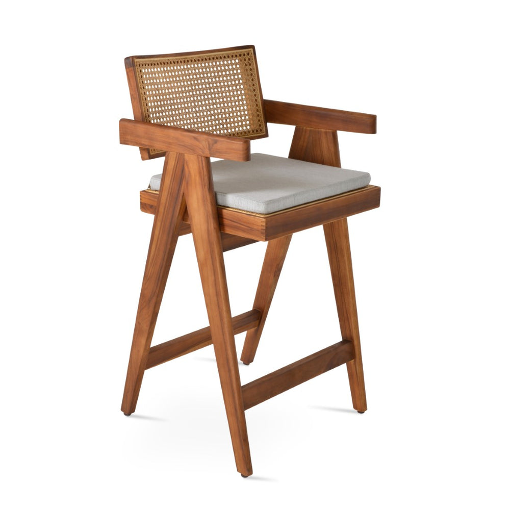Soho Concept Pierre Arm Stools - Durable Indonesian Grade A Teak & Natural Cane, Waterproof Cushions, No Assembly! Natural  Soho-concept-dining-chair-14153