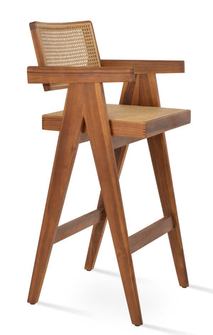 Soho Concept Pierre J. Solid Teak Barstools & Counterstools With Rattan Cane Seats - Stylish, Durable Design Natural  Soho-concept-dining-chair-09656