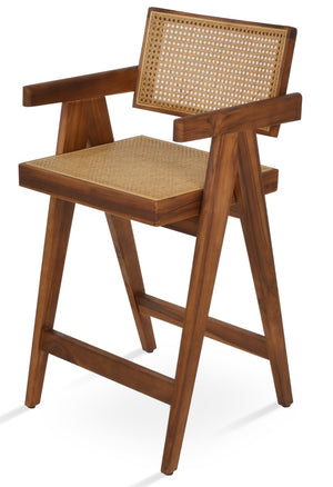Soho Concept Pierre J. Barstools - Durable Grade A Teak Wood & Natural Cane, Waterproof Cushions, No Assembly Needed! Natural  Soho-concept-dining-chair-07109