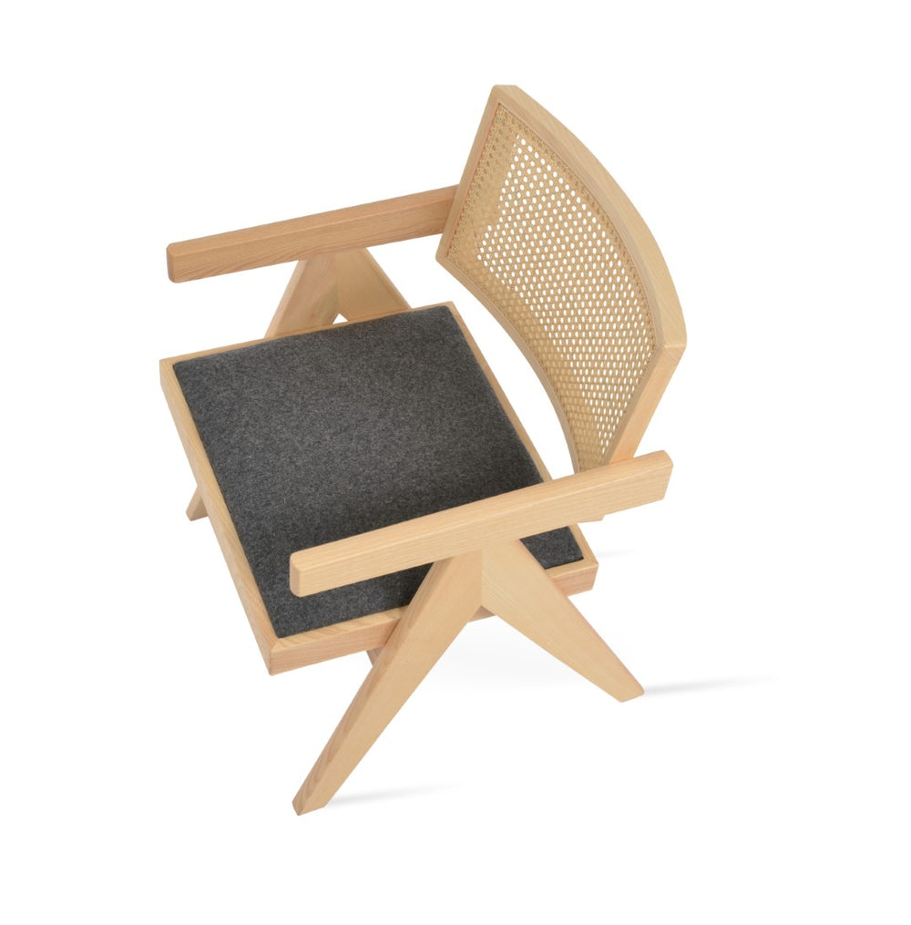 Soho Concept Pierre J. Armchair: Solid Ash Frame, Soft Camira Wool Seat, Natural Rattan Back For Ultimate Comfort Dark Grey,Ash,Natural  Soho-concept-dining-chair-12347