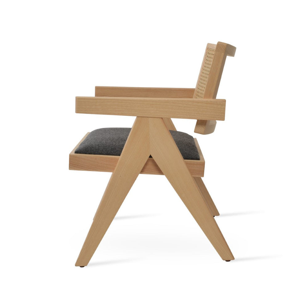 Soho Concept Pierre J. Armchair: Solid Ash Frame, Soft Camira Wool Seat, Natural Rattan Back For Ultimate Comfort Dark Grey,Ash,Natural  Soho-concept-dining-chair-12347