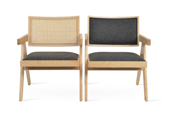 Soho Concept Pierre J. Arm Chair: Solid Ash Frame, Soft Camira Blazer Wool Upholstery & Natural Rattan Back Dark Grey,Ash,Natural  Soho-concept-dining-chair-12348