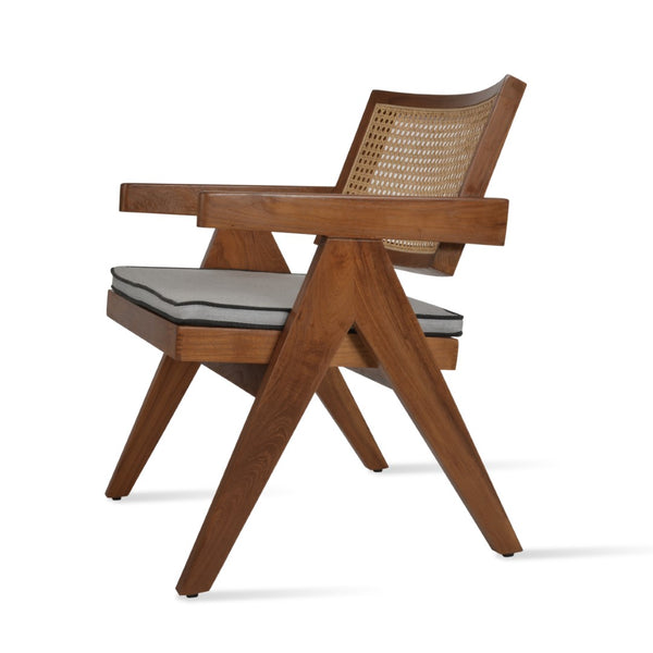 Soho Concept Pierre J. Outdoor Lounge Armchair - Durable Teak Wood & Woven Cane, Waterproof Cushion Included Natural  Soho-concept-dining-chair-12349