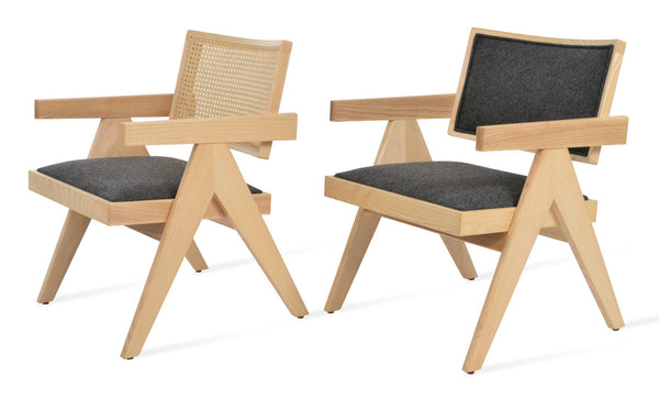 Soho Concept Pierre J. Soft Arm Lounge Chair - Solid Ash Wood Frame, Walnut Finish, Plush Dark Grey Wool Upholstery Dark Grey,Ash,Natural  Soho-concept-dining-chair-12357