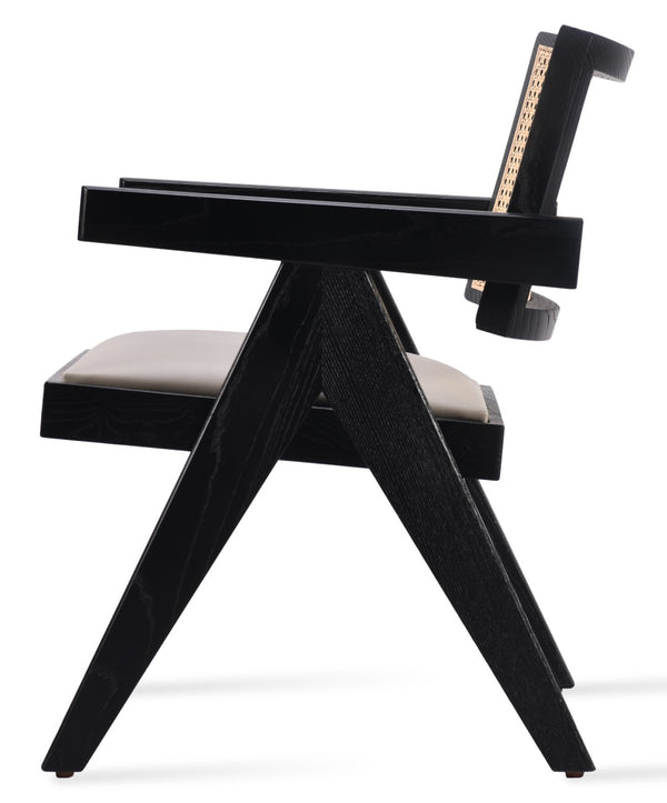 Soho Concept Pierre J. Lounge Armchair: Solid Ash Frame With Natural Cane, Soft Upholstered Seat & 10-year Warranty Light Grey,Ash,Black  Soho-concept-dining-chair-12335