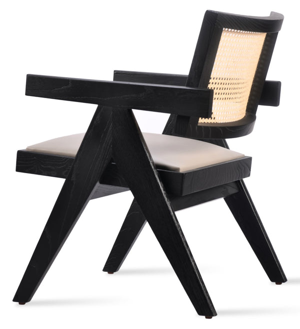 Soho Concept Pierre J. Lounge Armchair: Solid Ash Frame With Natural Cane, Soft Upholstered Seat & 10-year Warranty Light Grey,Ash,Black  Soho-concept-dining-chair-12339