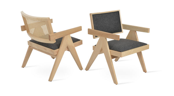 Soho Concept Pierre J. Lounge Armchair - Soft Upholstered Seat, Natural Rattan Back, Solid Ash Frame, Elegant Design Dark Grey,Ash,Natural  Soho-concept-dining-chair-12340