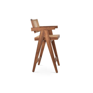 Soho Concept Pierre J. Premium Teak Wood Arm Stools With Durable Synthetic Cane And Waterproof Cushions - No Assembly! Teak  Soho-concept-dining-chair-14154