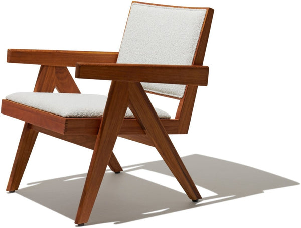 Soho Concept Pierre J. Soft Arm Lounge Chair In Solid Ash Wood With Walnut Finish & Premium Boucle Fabric Upholstery White  Soho-concept-dining-chair-12328