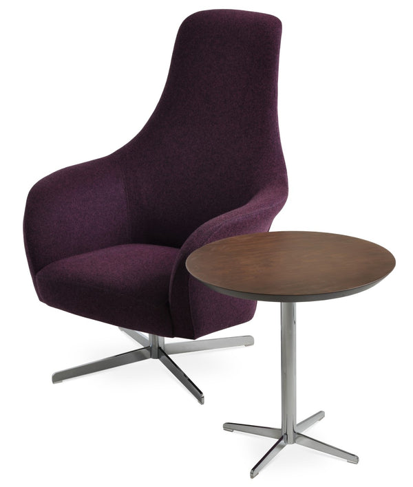 Soho Concept Pierre J. Soft Arm Lounge Chair - Solid Ash Wood Frame, Walnut Finish, Plush Dark Grey Wool Upholstery Chrome,Walnut  Soho-concept-dining-chair-12362