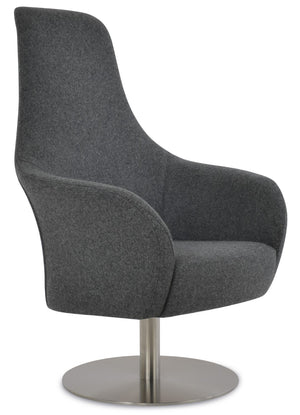 Soho Concept Pierre J. Soft Arm Lounge Chair - Solid Ash Wood Frame, Walnut Finish, Plush Dark Grey Wool Upholstery Dark Grey  Soho-concept-dining-chair-12366