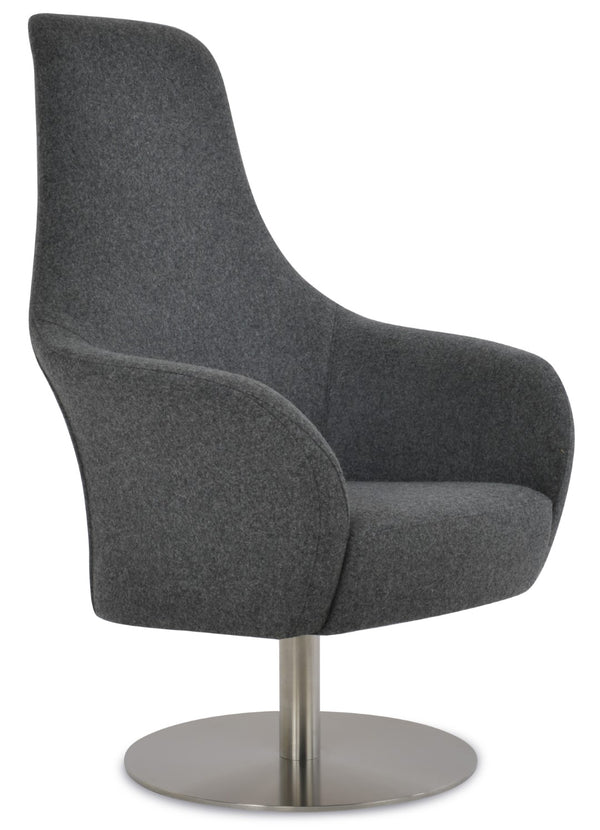 Soho Concept Pierre J. Soft Arm Lounge Chair - Solid Ash Wood Frame, Walnut Finish, Plush Dark Grey Wool Upholstery Dark Grey  Soho-concept-dining-chair-12366