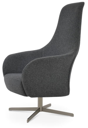 Soho Concept Pierre J. Soft Arm Lounge Chair - Solid Ash Wood Frame, Walnut Finish, Plush Dark Grey Wool Upholstery Dark Grey  Soho-concept-dining-chair-12359