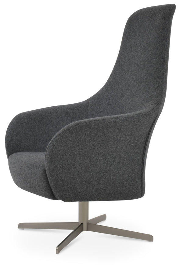 Soho Concept Pierre J. Soft Arm Lounge Chair - Solid Ash Wood Frame, Walnut Finish, Plush Dark Grey Wool Upholstery Dark Grey  Soho-concept-dining-chair-12359