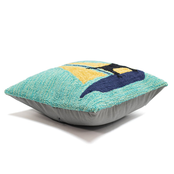 Trans Ocean Liora Manne Coastal Sailing Dog Pillow - Handmade 18" X 18" Indoor/Outdoor Decor In Yellow & Aqua Blue Polyester,Acrylic 7fp8s140209