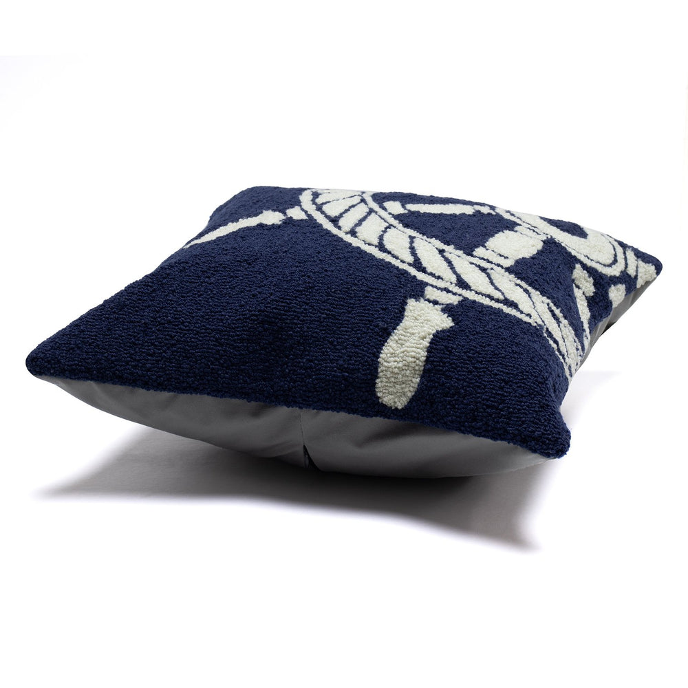 Trans Ocean Liora Manne Frontporch Ship Wheel Indoor/Outdoor Pillow - Coastal Geometric Beach Decor Accent Navy Polyester,Acrylic 7fp8s145633