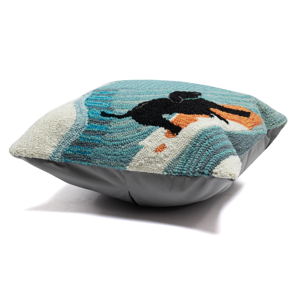 Trans Ocean Liora Manne Surfing Dog Indoor/Outdoor Pillow - Vibrant Coastal Decor For Beachy Home Vibes, 18" X 18" Blue Polyester,Acrylic 7fp8s147304