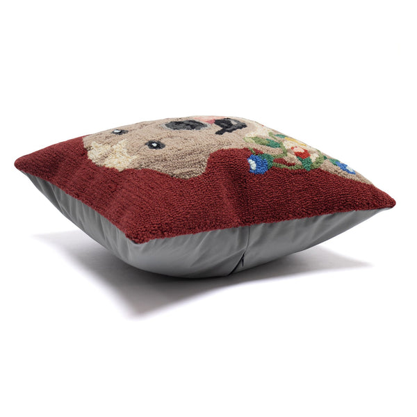 Trans Ocean Liora Manne Frontporch Happy Holidays Indoor/Outdoor Pillow - Cheerful Lab With Festive Lights Red Polyester,Acrylic 7fp8s156124