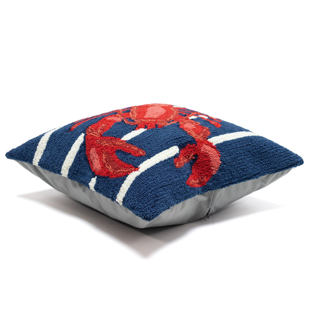 Trans Ocean Liora Manne Frontporch Coastal Lobster Pillow - Vibrant Nautical Stripes For Indoor/Outdoor Decor Navy Polyester,Acrylic 7fp8s159533