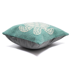 Trans Ocean Liora Manne Frontporch Turtle Indoor/Outdoor Handmade Pillow - Coastal Geometric Accent Design Blue Polyester,Acrylic 7fp8s163404