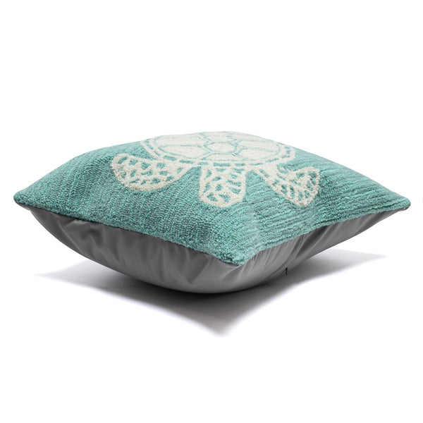 Trans Ocean Liora Manne Frontporch Turtle Indoor/Outdoor Handmade Pillow - Coastal Geometric Accent Design Blue Polyester,Acrylic 7fp8s163404