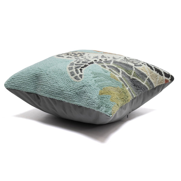 Trans Ocean Liora Manne Akumal Ocean Pillow - 18" X 18" Handmade Indoor/Outdoor Sea Turtle Decor Accent Blue Polyester,Acrylic 7fp8s225704