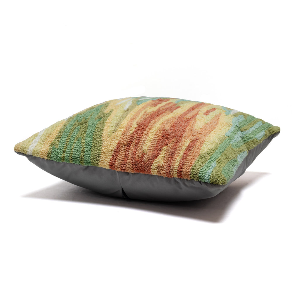 Trans Ocean Liora Manne Watercolor Indoor/Outdoor Pillow – Abstract Stripe Design In Green, Gold & Blue, 18” X 18” Green Polyester,Acrylic 7fp8s423706