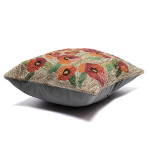 Trans Ocean Liora Manne Poppies Indoor/Outdoor Pillow - Handmade Floral Accent, 18" X 18" For Any Space Natural Polyester,Acrylic 7fp8s424412