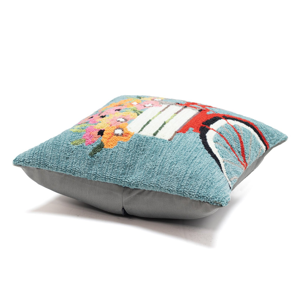 Trans Ocean Liora Manne Frontporch Bike Ride Pillow - Vibrant 18" X 18" Indoor/Outdoor Floral Accent Decor Blue Polyester,Acrylic 7fp8s443403