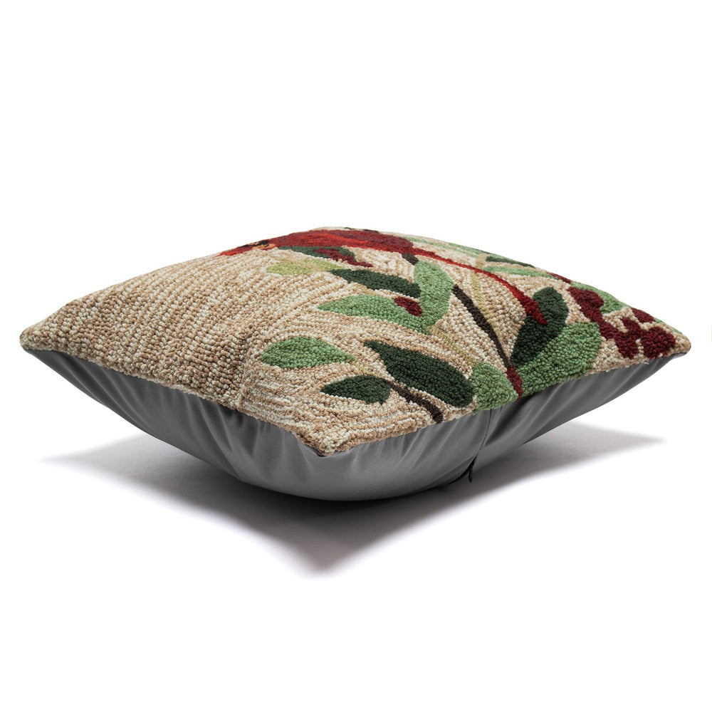 Trans Ocean Liora Manne Frontporch Cardinal & Berries Indoor/Outdoor Pillow - 18" X 18" Natural Accent Decor Natural Polyester,Acrylic 7fp8s450012