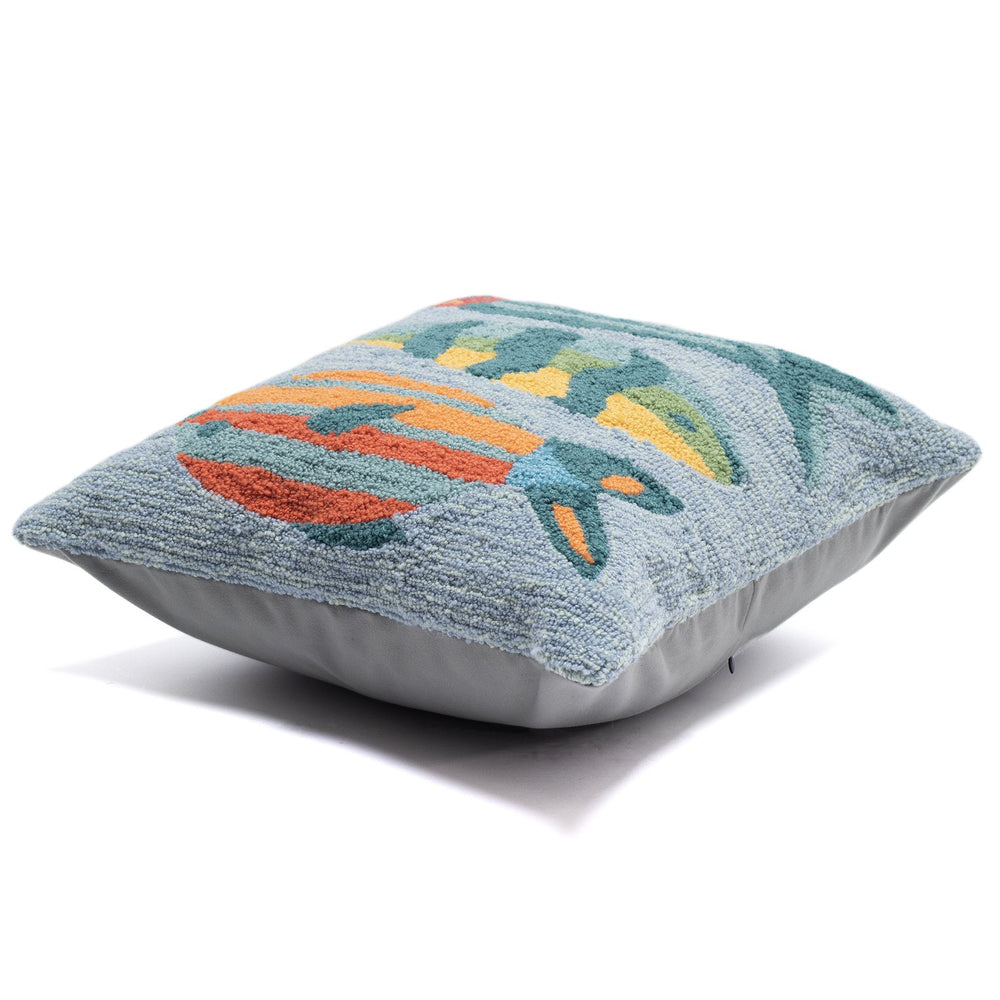 Trans Ocean Liora Manne Fishes Indoor/Outdoor Pillow - Vibrant Aqua Coastal Decor For Home & Patio, 18" X 18" Blue Polyester,Acrylic 7fp8s462404
