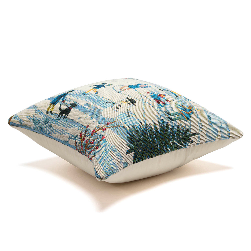 Trans Ocean Liora Manne Gone Skating 18" Indoor/Outdoor Pillow - Colorful Winter Fun With Snowmen & Trees! Blue Polypropylene,Polyester 7mr8s964703