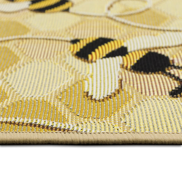 Trans Ocean Liora Manne Esencia Bee Free Indoor/Outdoor Mat - Whimsical Bees On Vibrant Mosaic Background Gold Polypropylene,Polyester Ecn23958509