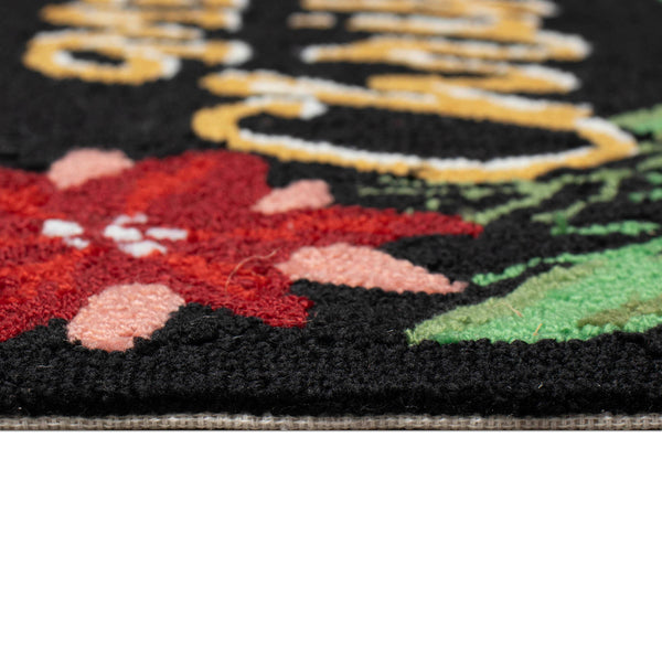 Trans Ocean Liora Manne Merry Christmas Indoor/Outdoor Mat With Festive Poinsettia Design For Holiday Cheer Black Polyester,Acrylic Ftp23469748