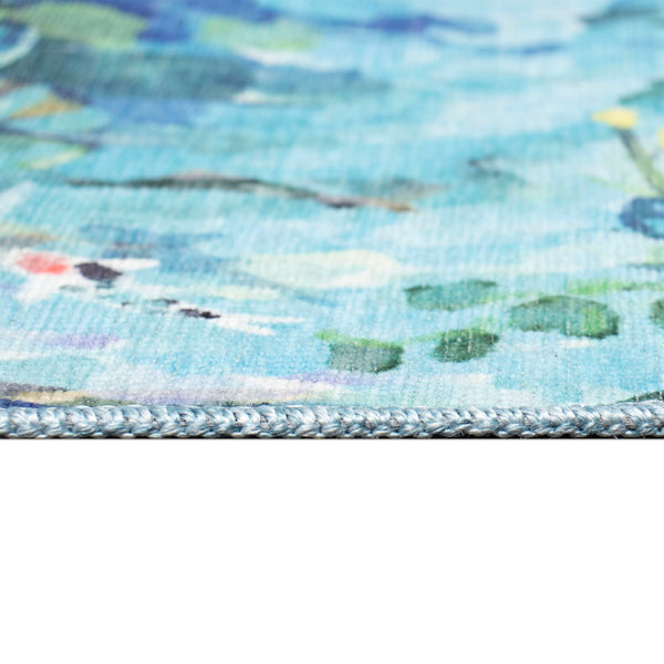 Trans Ocean Liora Manne Impressions Peace Pond Indoor Mat - Modern Coastal Design With Koi And Lily Blooms Blue Polyester Iprr5293204
