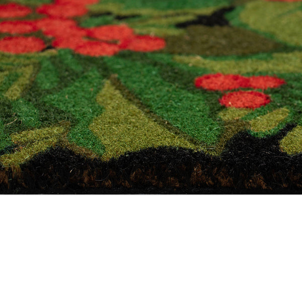 Trans Ocean Liora Manne Natura Hollyberries Outdoor Mat - Festive Black Design With Green Leaves & Red Berries Black Coir Ntr12253848