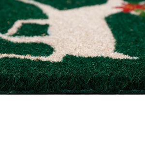 Trans Ocean Liora Manne Natura Christmas Outdoor Mat - Festive Deer & Poinsettia Design For Holiday Cheer 1'6"X2'6" Green Coir Ntr12254116