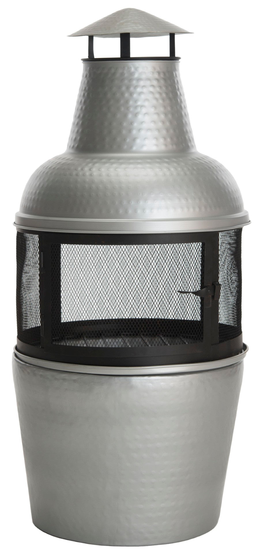 Safavieh CARTAGENA Fire Pit - Silver & Black Slim Chiminea for Cozy Outdoor Gatherings and Decor PIT1001A